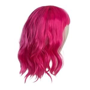 Short Hot Pink Wavy Wig with Bangs Synthetic Boc Cut Shoulder Length Cosplay